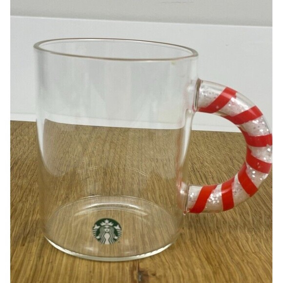 Starbucks 2021 Christmas Glass Candy Cane Sparkle Glitter Striped Handle Mug - Picture 1 of 6